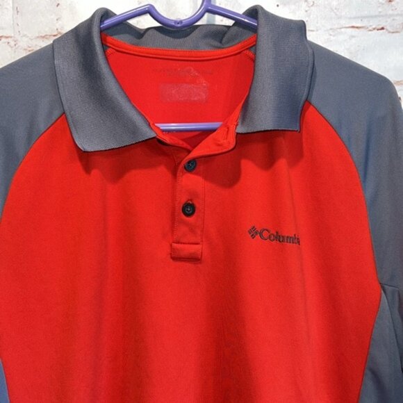 Columbia men’s medium polo shirt color block red grey short sleeve - Picture 7 of 7
